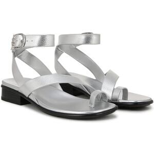 Naturalizer Metallic Silver Ankle-Strap Toe-Loop Sandals